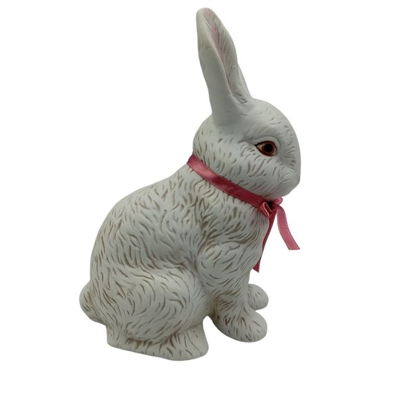VTG Country Porcelain Bunny Rabbit With Pink Ribbon TW7353 Easter Centerpiece - Picture 4 of 11